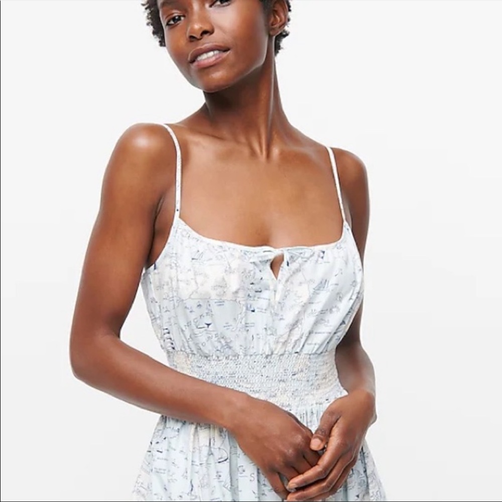 New J. Crew Smocked-waist dress in Ratti compass print